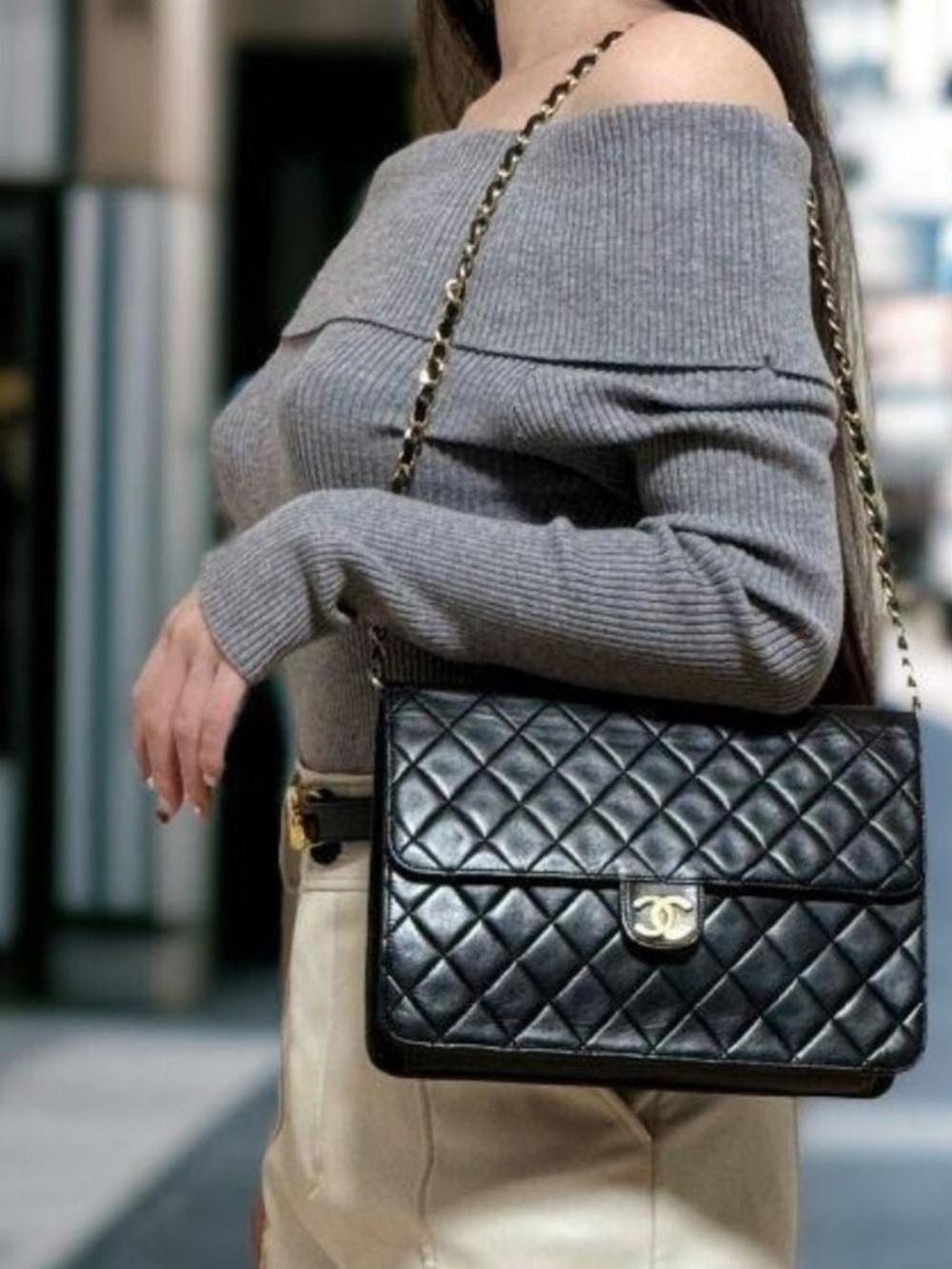 CHANEL Vintage CC Single Flap Bag Lambskin 24K Gold Black Karl Lagerfeld